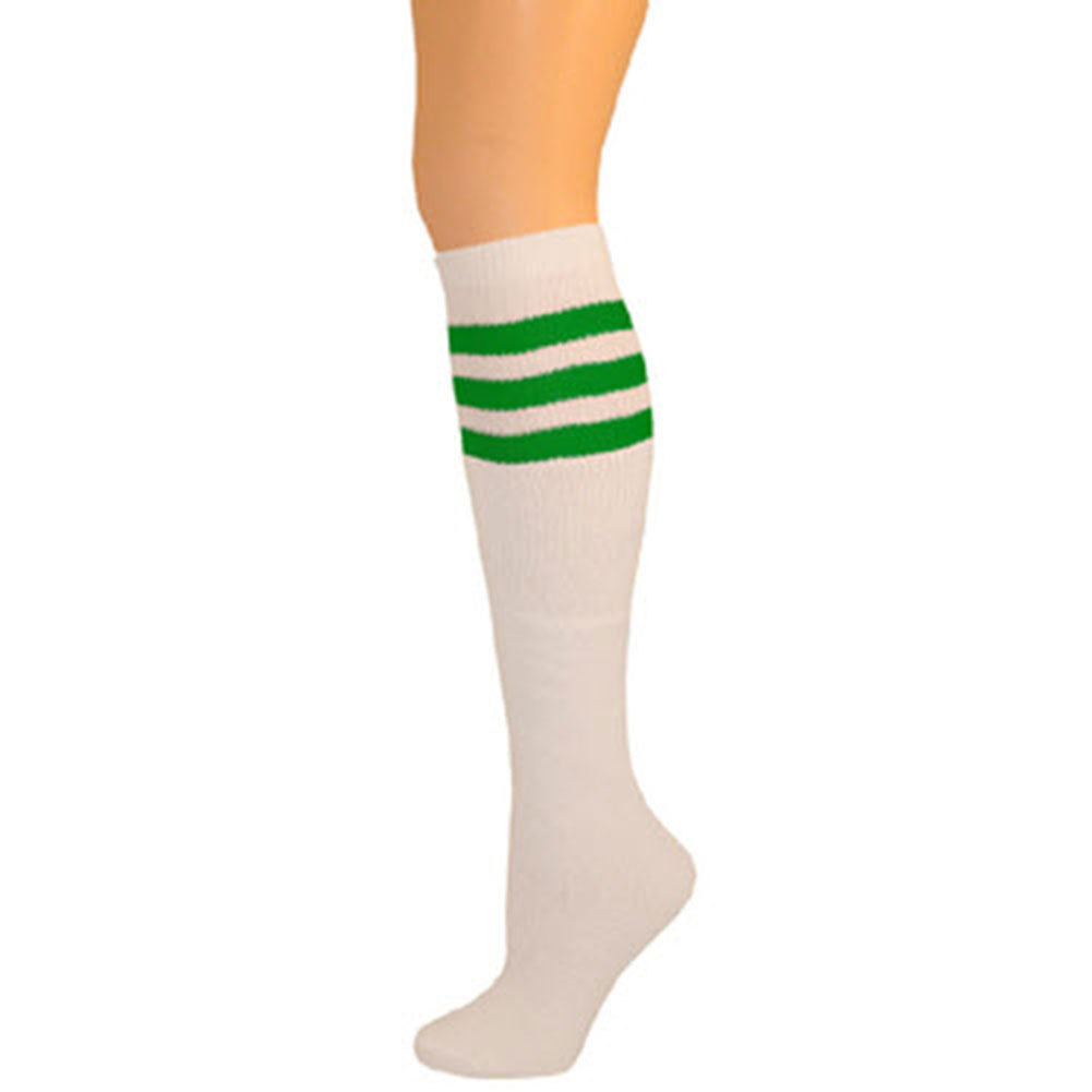 AJ's Top Striped Socks - White w/ Kelly Green (22")