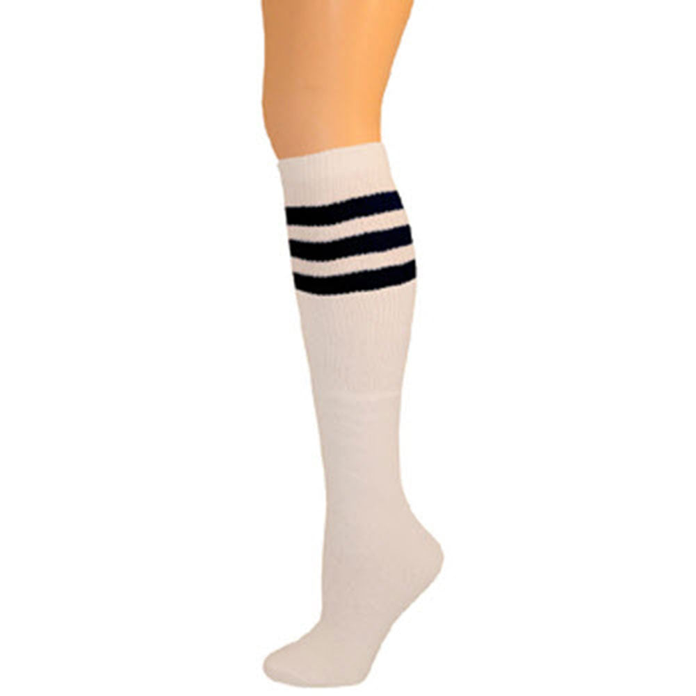 AJ's Top Striped Socks - White w/ Black (22")