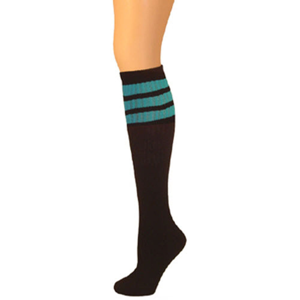 AJ's Top Striped Socks - Black w/ Turquoise (22")