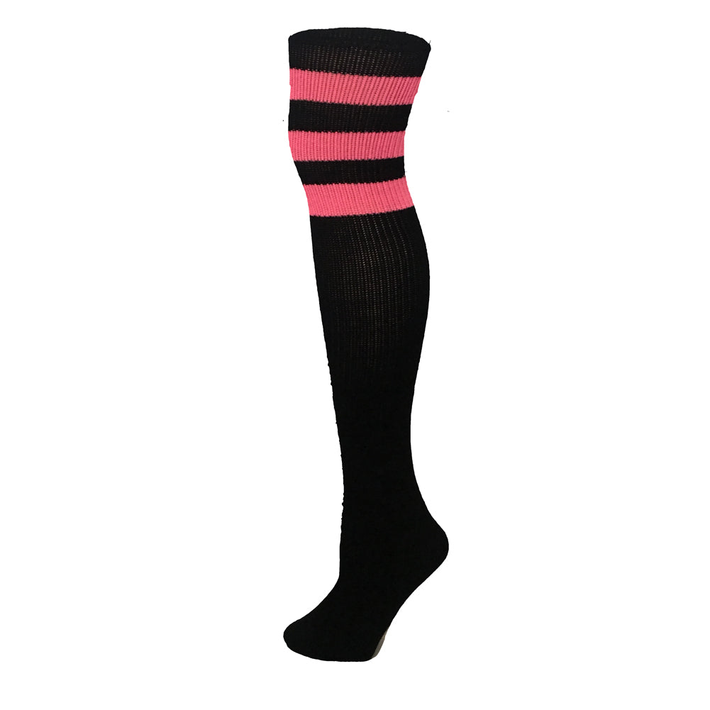 AJ's Top Striped Socks - Black w/ Neon Pink (29")