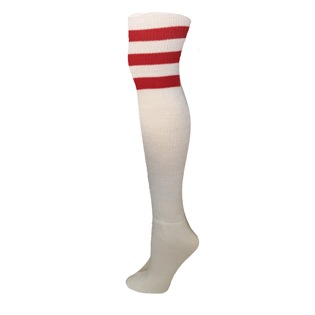 AJ's Top Striped Socks - White w/ Red (33")