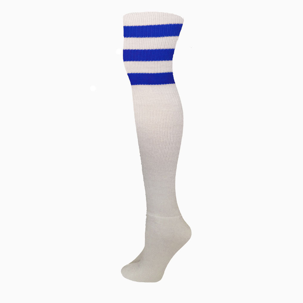 AJ's Top Striped Socks - White w/ Blue (33")