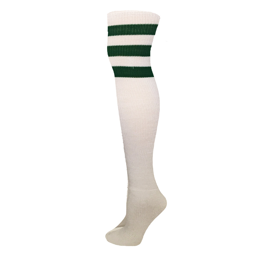 AJ's Top Striped Socks - White w/ Kelly Green (33")