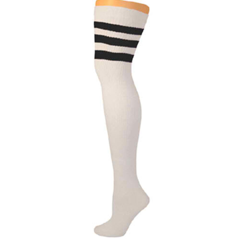 AJ's Top Striped Socks - White w/ Black (33")