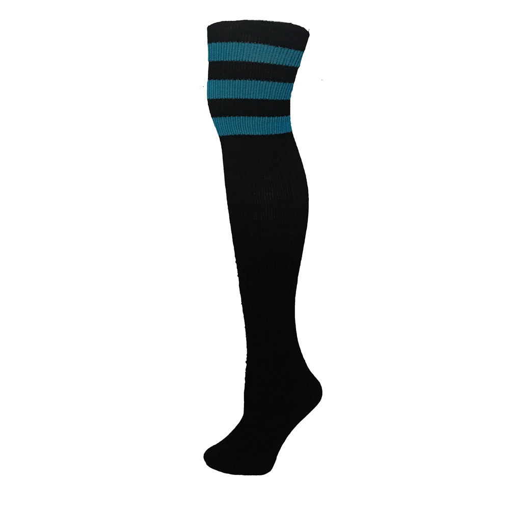 AJ's Top Striped Socks - Black w/ Turquoise (33")