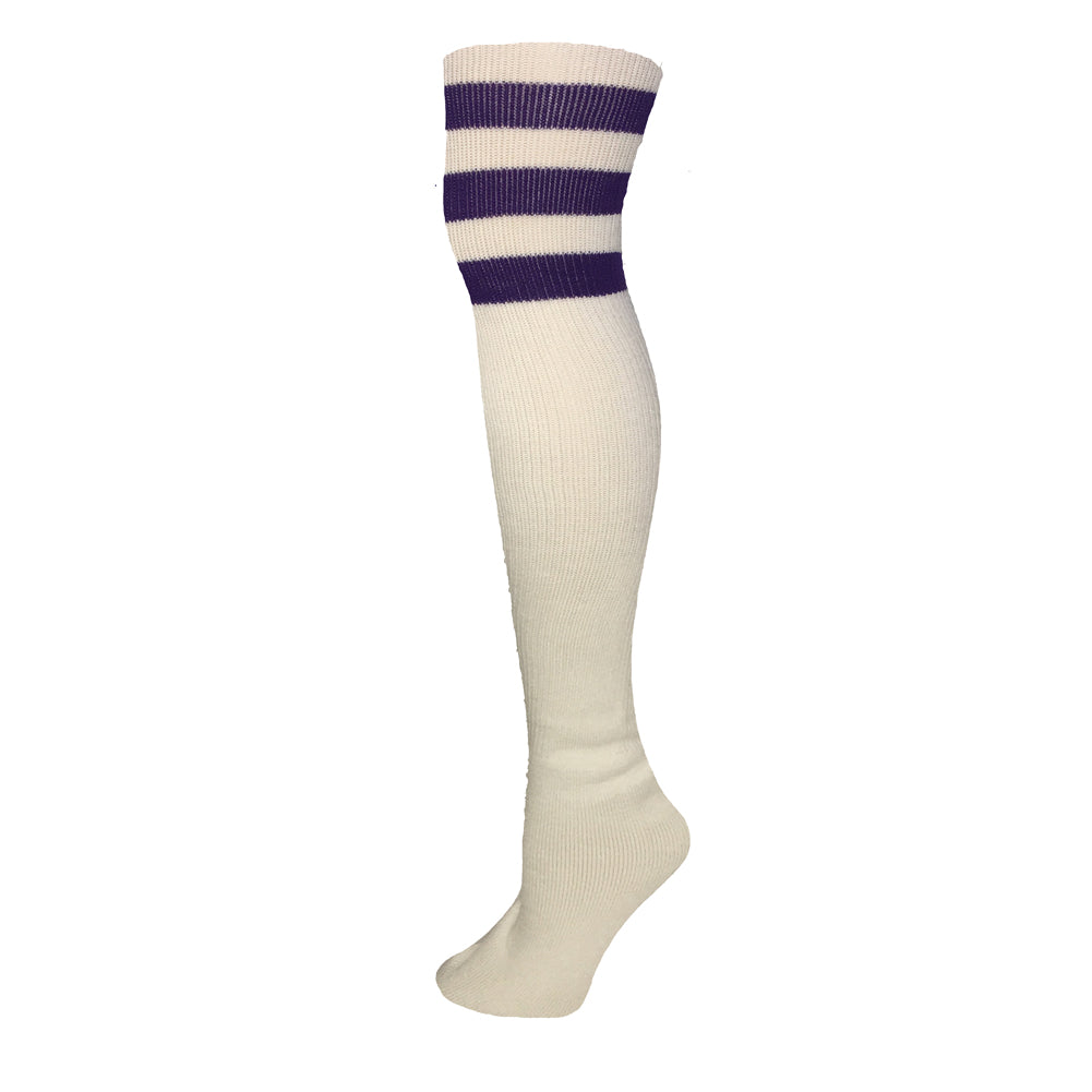 AJ's Top Striped Socks - White w/ Purple (33")