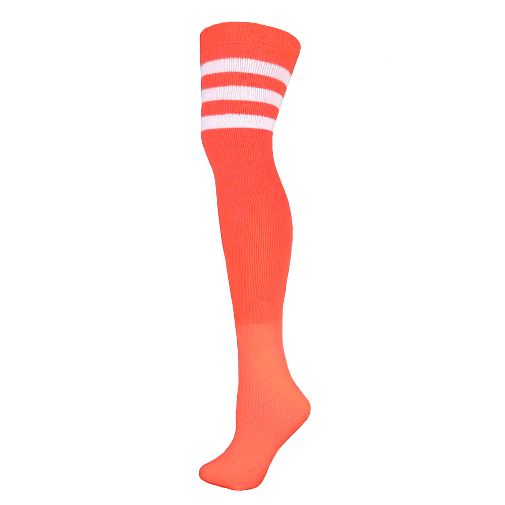 AJ's Top Striped Socks - White w/ Orange (33")